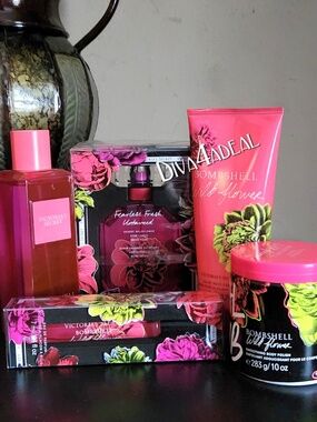 Victoria's Secret BOMBSHELL WILDFLOWER 6PC w/Wristlet Collection Set Bundle